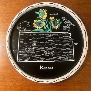 Vintage Kansas Metal Souvenir Tray • Sunflowers • Retro Wall Decor